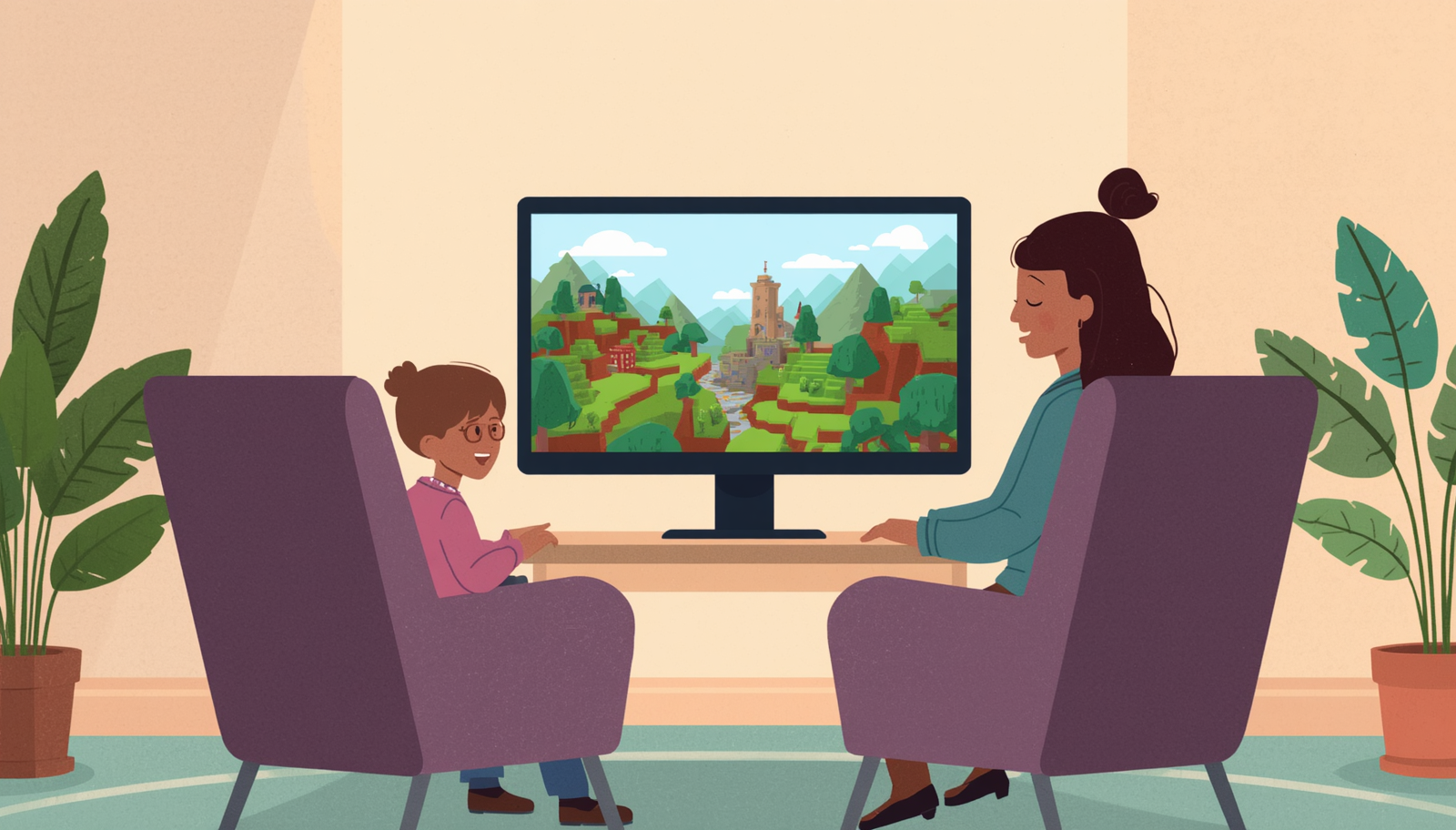 Child engaging with Minecraft in a therapy session, illustrating how video game-based therapy supports emotional wellbeing in children and young people